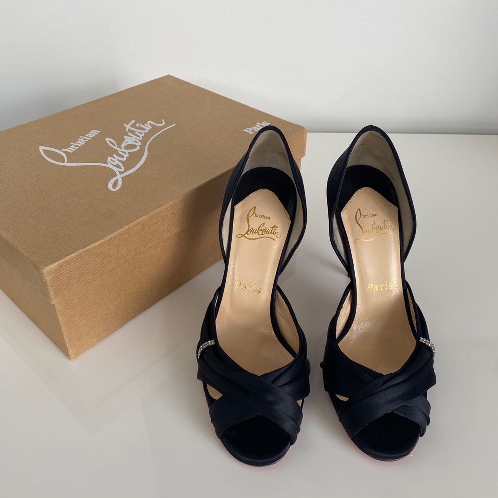 Christian Louboutin Black Satin Tres Ophrah 100 Stiletto Heels Pumps size 36 - Picture 4 of 17